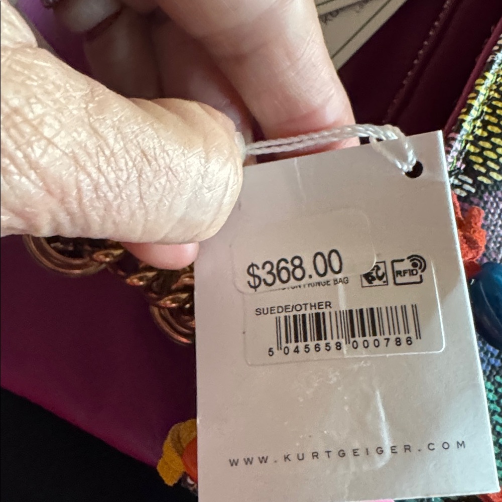 New With Tags KURT GEIGER KENSINGTON LARGE SUEDE BAG w FRINGE + Dust Bag $368 - Picture 9 of 9